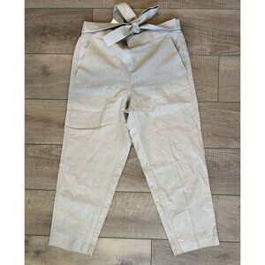 J. Crew Linen Blend Pants Tie Front Cropped Trouser‎ High Rise Size 8 NWT G6618